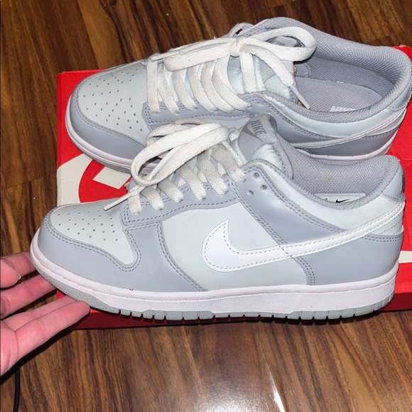 Nike Light Gray and White Low-Top Dunks. Woman’s Size 8. Youth Size 6. - Picture 2 of 6